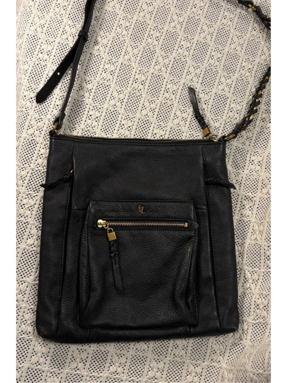 Elliot Lucca Gwen Black Soft Leather Flat Purse Crossbody Bag Chain Strap